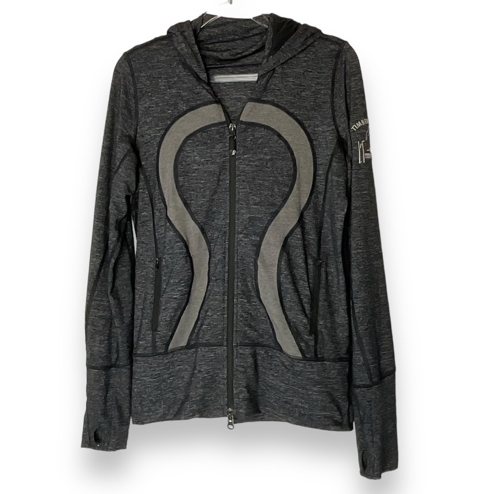 Lululemon Jacket In Stride Branded Horse Grey Heathered Coal Hooded  Zip Size 6‎